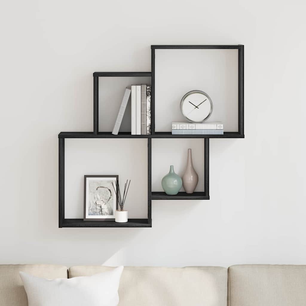 Raft cub pentru perete cu raft Stejar negru 80 x 15 x 78.5 cm GartenMobel Dekor