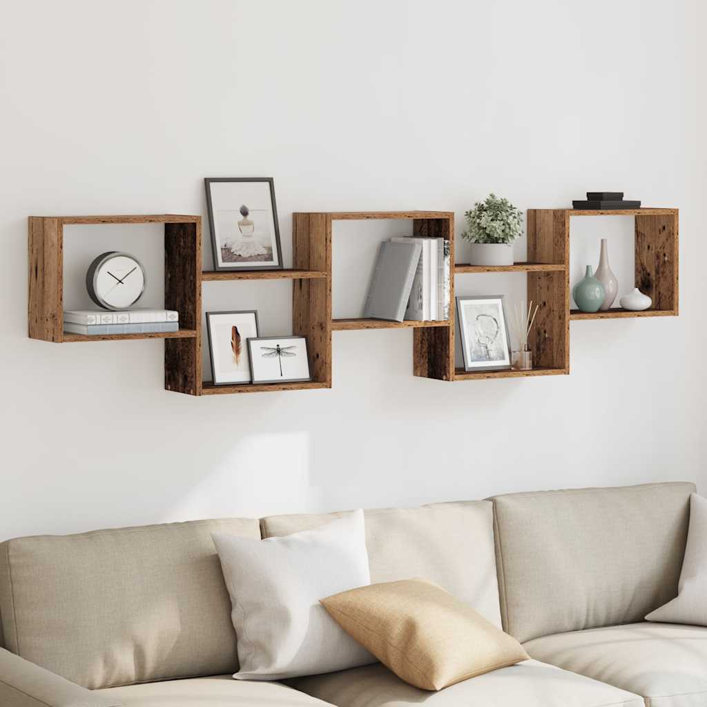 Raft cubic perete cu 5 compartimente lemn vechi lemn prelucrat GartenMobel Dekor