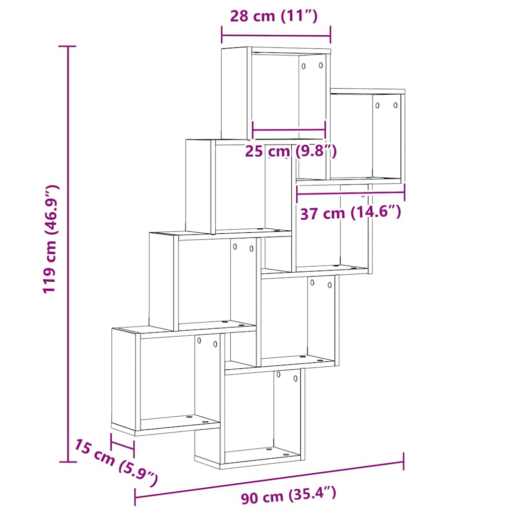 Raft de perete Stejar negru 90 x 15 x 119.5 cm Lemn compozit GartenMobel Dekor
