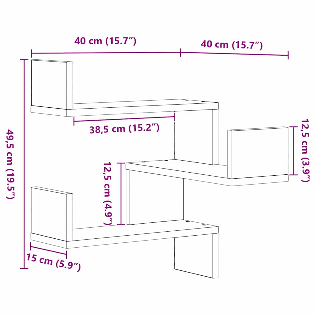 Rafters colțar de perete cu raft Stejar negru 40 x 40 x 49.5 cm GartenMobel Dekor