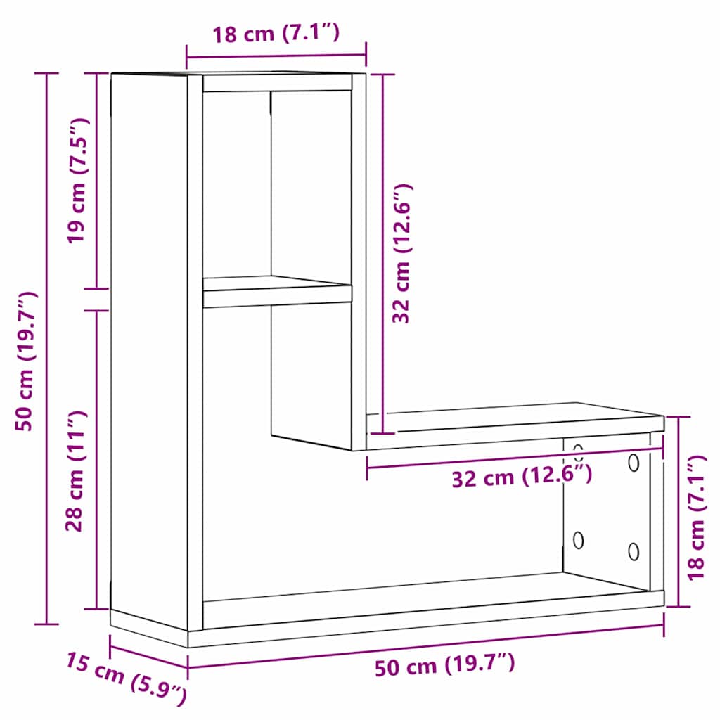 Șemele de perete cu raft 2 pcs Stejar negru 50 x 15 x 85 cm GartenMobel Dekor