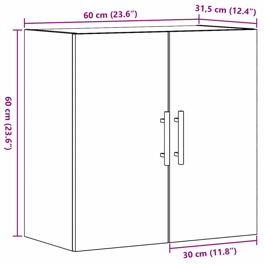 Dulap de perete stejar artizanal 60 x 31 x 60 cm Lemn compozit GartenMobel Dekor