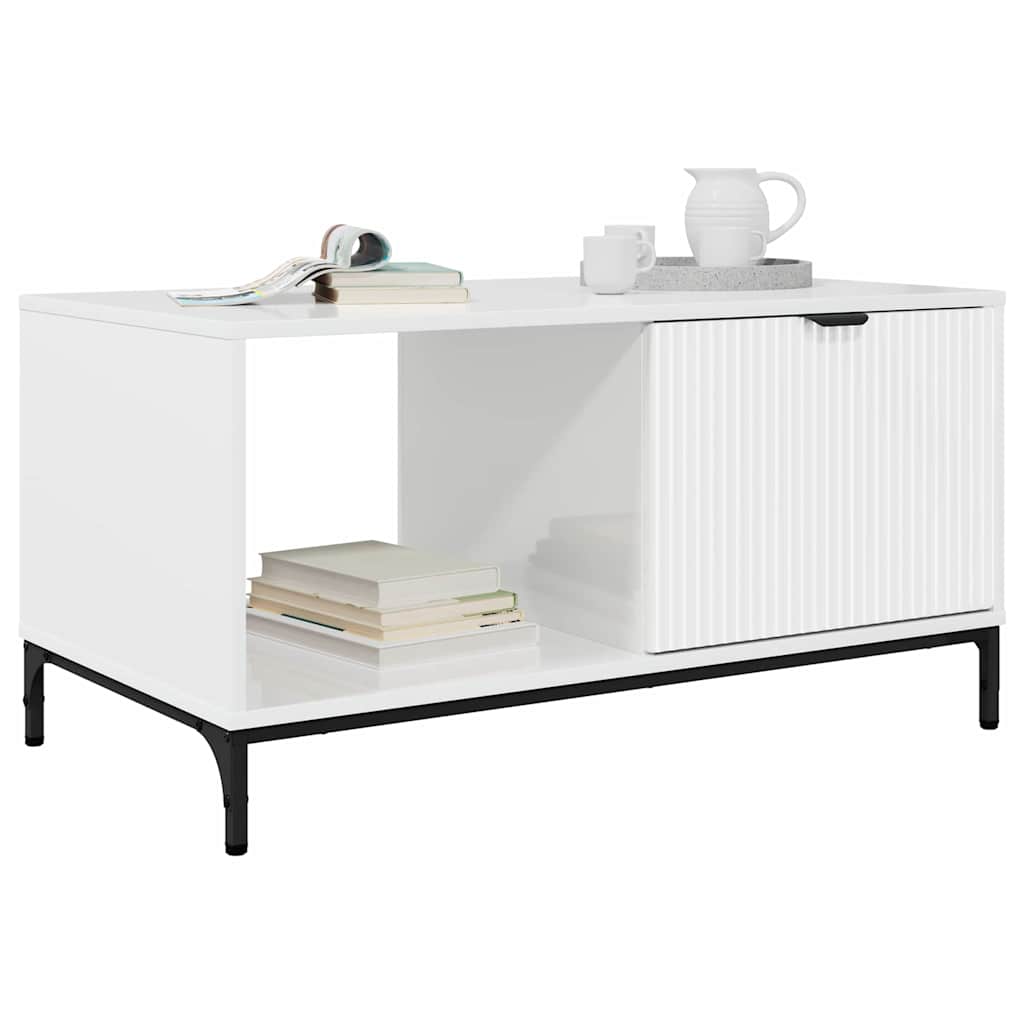 Masă de cafea Alb foarte lucios 90 x 49 x 46 cm Lemn compozit GartenMobel Dekor