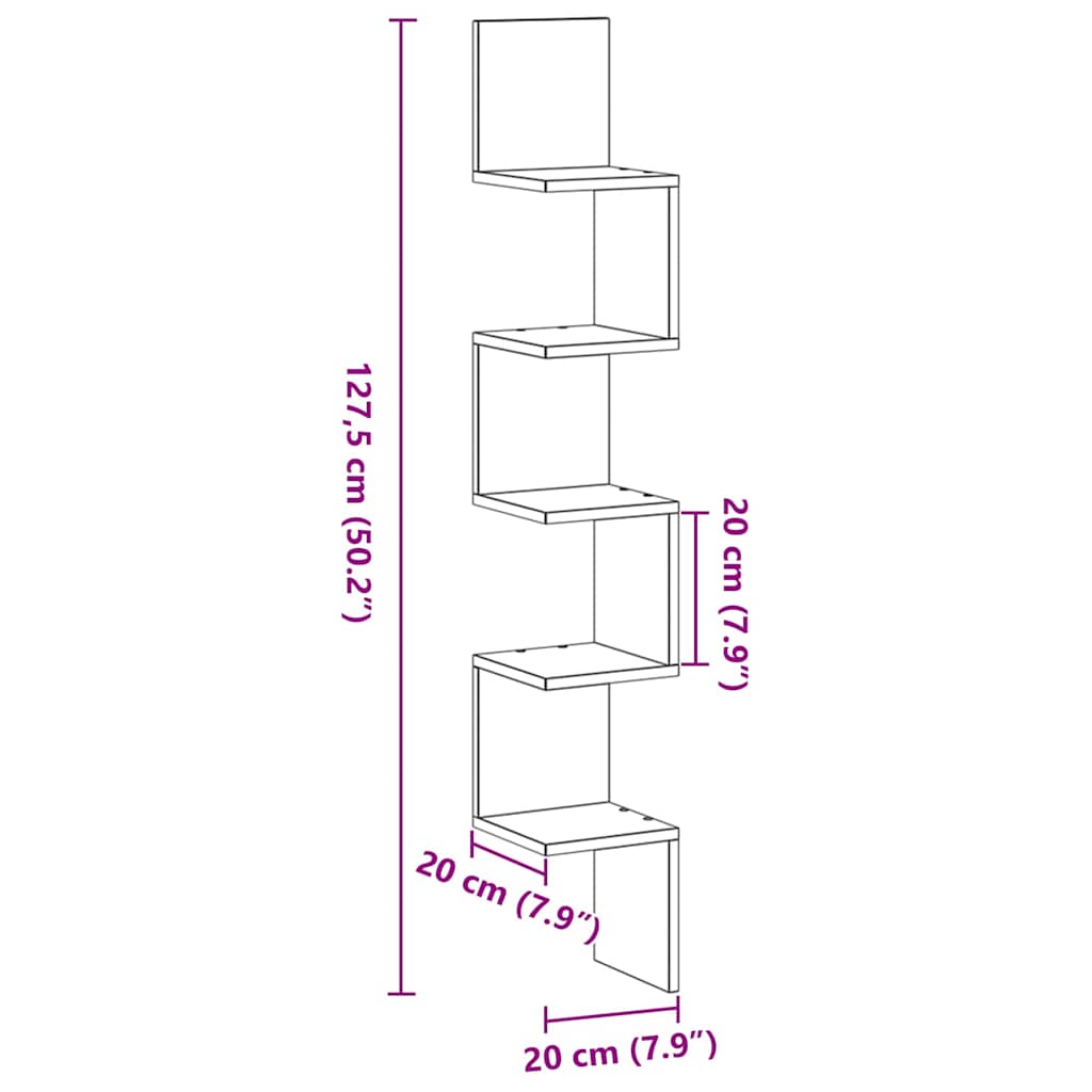 Raft de colț Stejar negru 20 x 20 x 127.5 cm Lemn compozit GartenMobel Dekor