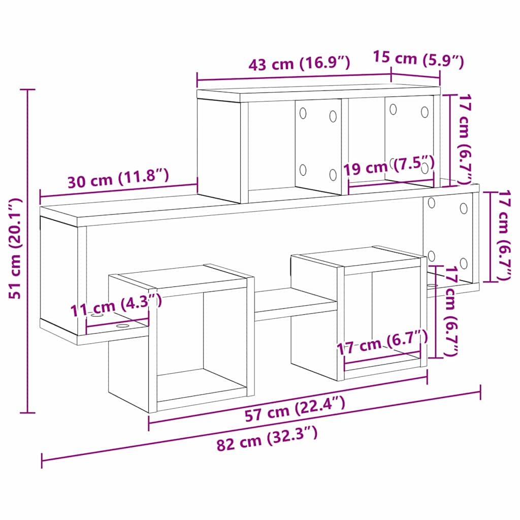 Raft de perete cu raft Lemn vechi 82 x 15 x 51 cm Lemn compozit GartenMobel Dekor