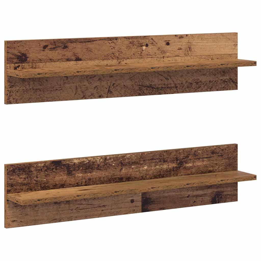 Șemele de perete cu raft 2 pcs Lemn vechi 80 x 11.5 x 18 cm GartenMobel Dekor