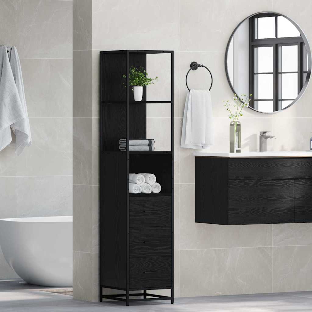 Dulap de Baie cu sertar cu raft Stejar negru 35 x 37.5 x 166 cm GartenMobel Dekor