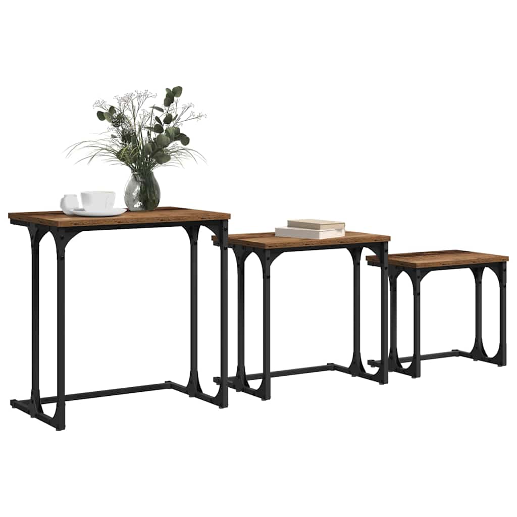 Masă de Cafea cu Tăvi Lăsate 3 pcs Lemn vechi 50.5 x 35 x 53 cm GartenMobel Dekor