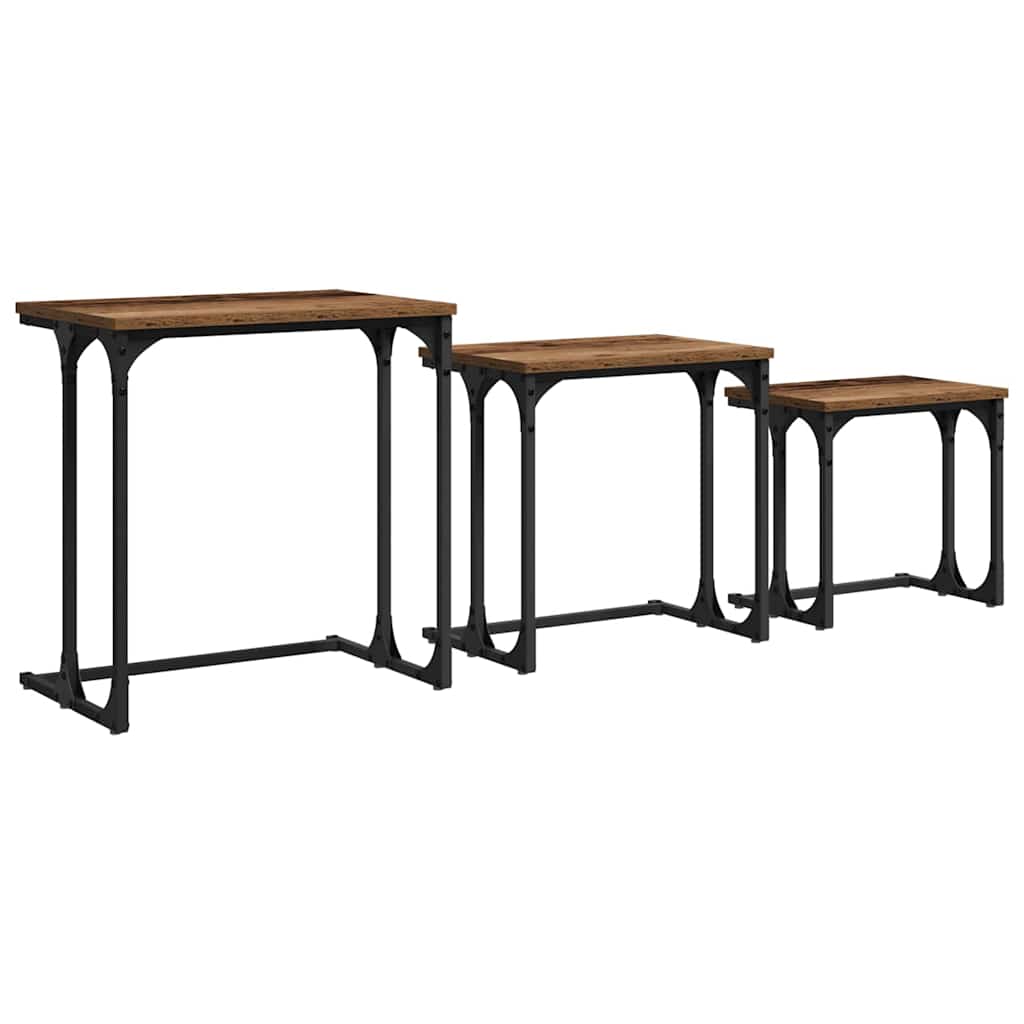 Masă de Cafea cu Tăvi Lăsate 3 pcs Lemn vechi 50.5 x 35 x 53 cm GartenMobel Dekor
