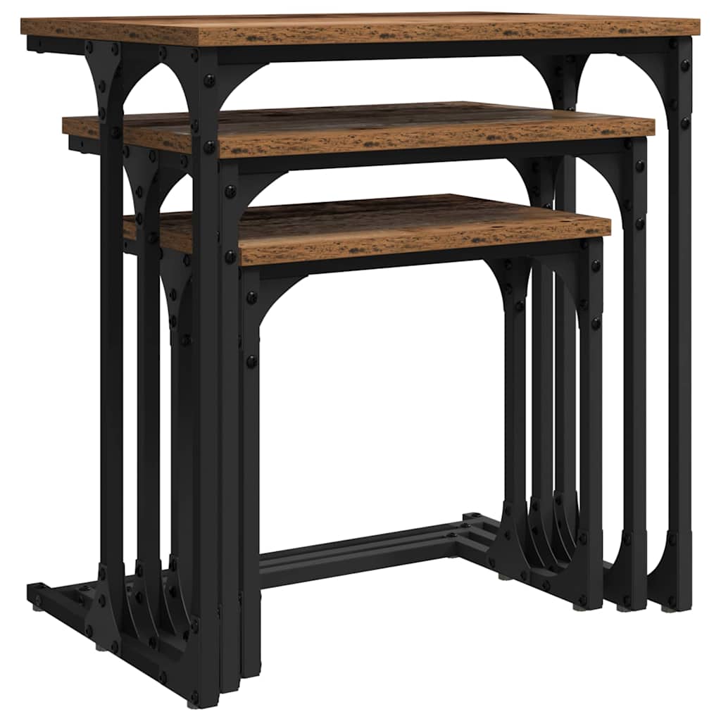Masă de Cafea cu Tăvi Lăsate 3 pcs Lemn vechi 50.5 x 35 x 53 cm GartenMobel Dekor