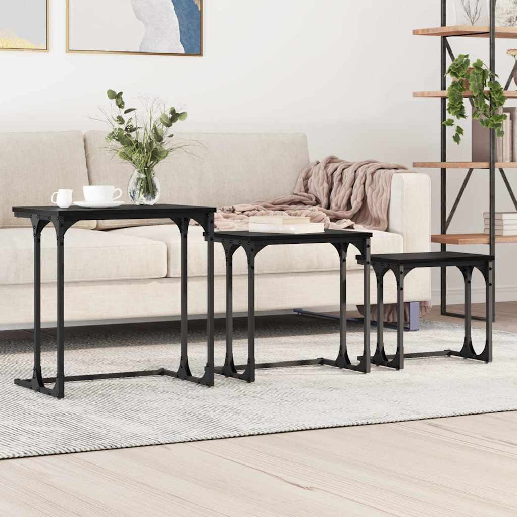 Masă de Cafea cu Tăvi Lăsate 3 pcs Stejar negru GartenMobel Dekor
