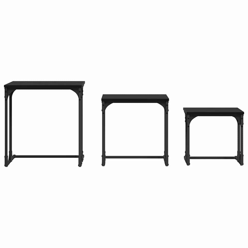 Masă de Cafea cu Tăvi Lăsate 3 pcs Stejar negru GartenMobel Dekor