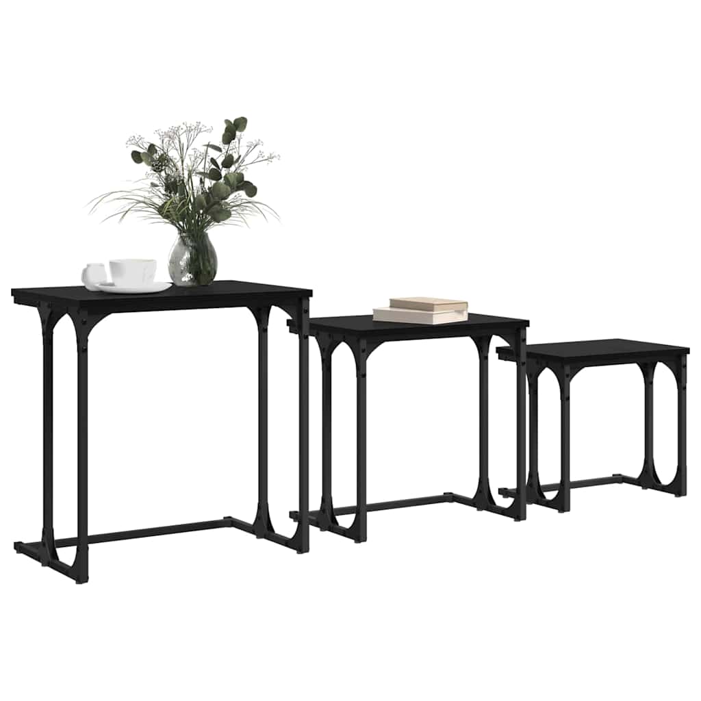 Masă de Cafea cu Tăvi Lăsate 3 pcs Stejar negru GartenMobel Dekor