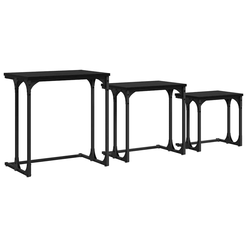 Masă de Cafea cu Tăvi Lăsate 3 pcs Stejar negru GartenMobel Dekor