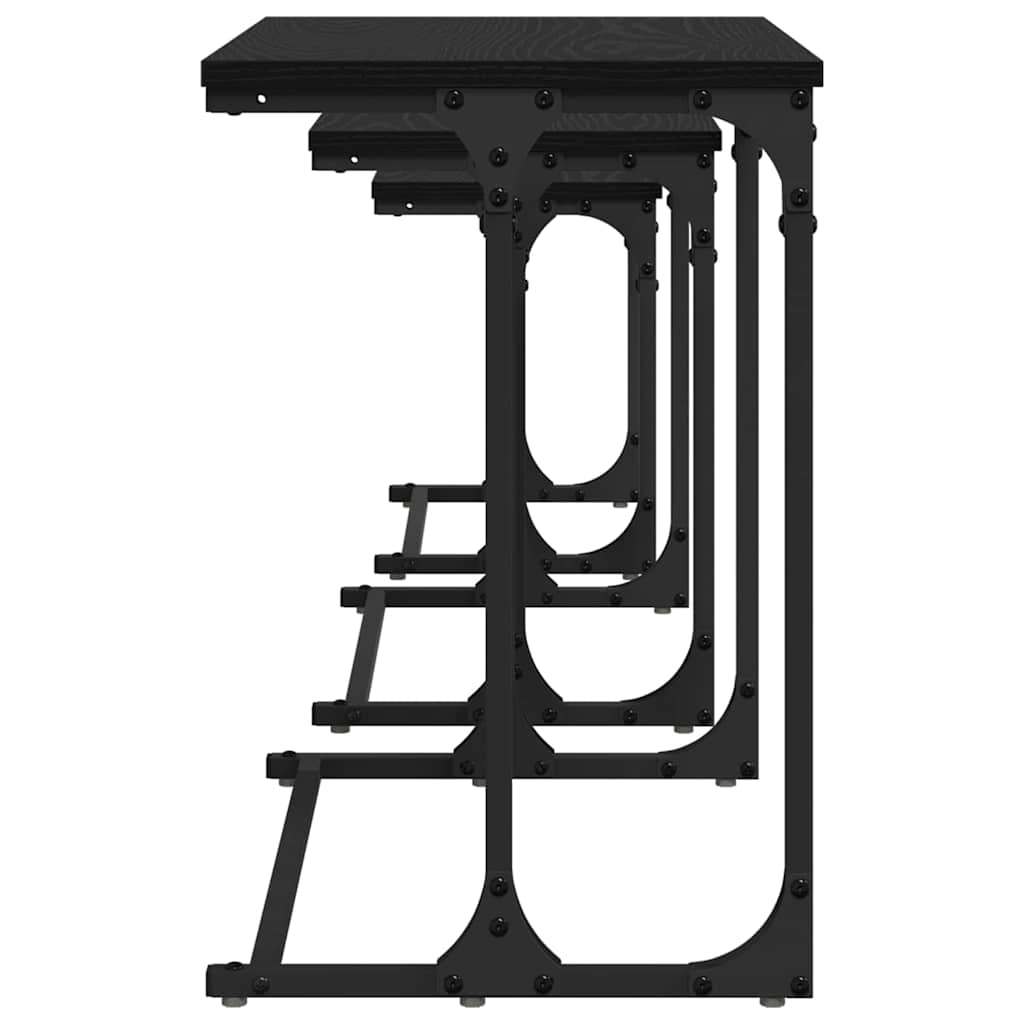 Masă de Cafea cu Tăvi Lăsate 3 pcs Stejar negru GartenMobel Dekor
