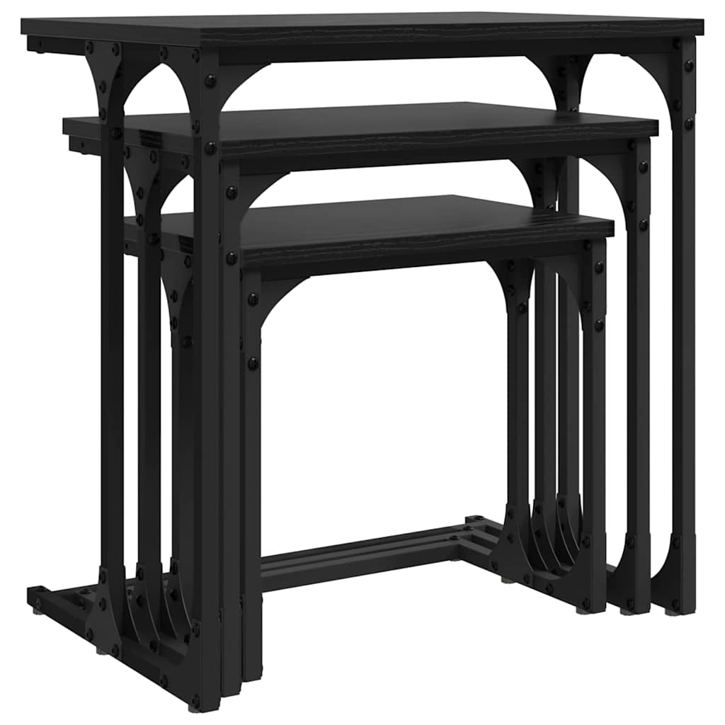 Masă de Cafea cu Tăvi Lăsate 3 pcs Stejar negru GartenMobel Dekor
