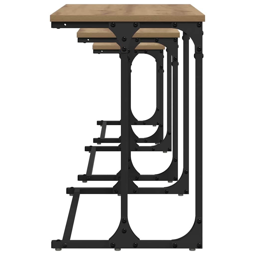 Masă de Cafea cu Tăvi Lăsate 3 pcs stejar artizanal GartenMobel Dekor