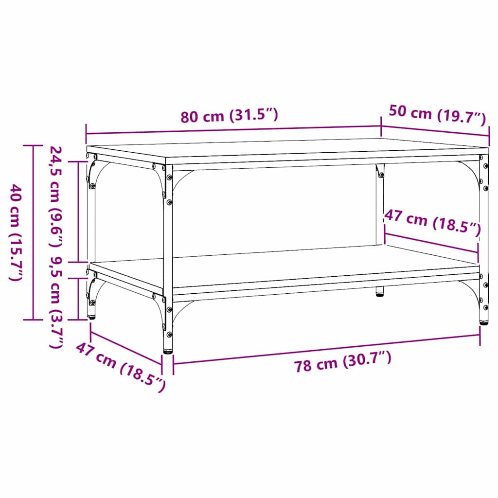 Masă de cafea stejar artizanal 80 x 50 x 40 cm Lemn compozit GartenMobel Dekor