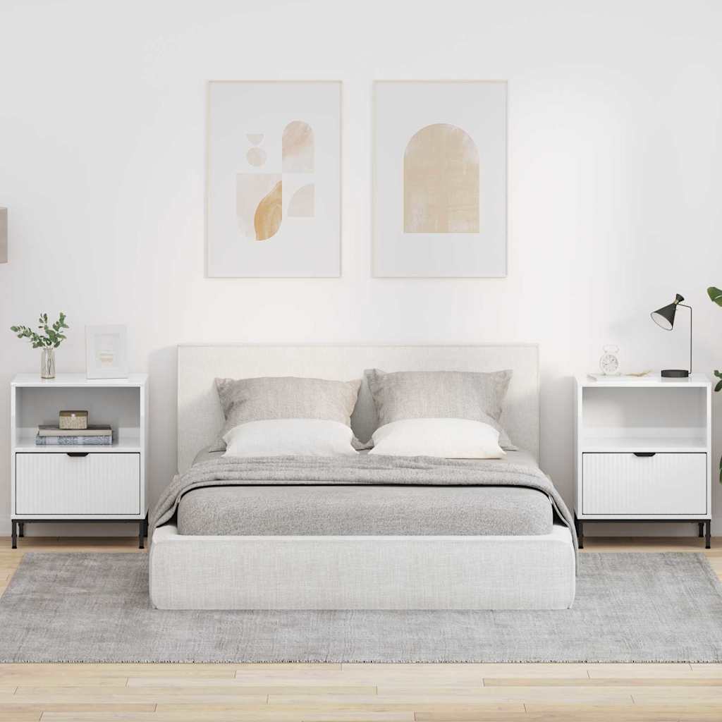 Mese de noptieră 2 pcs Alb foarte lucios 49 x 36 x 61 cm GartenMobel Dekor