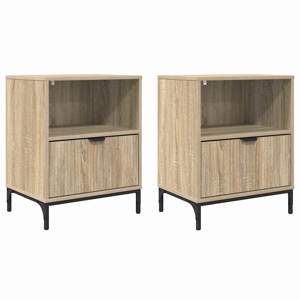 Mese de noptieră cu sertar 2 pcs Stejar sonoma 49 x 36 x 61 cm GartenMobel Dekor