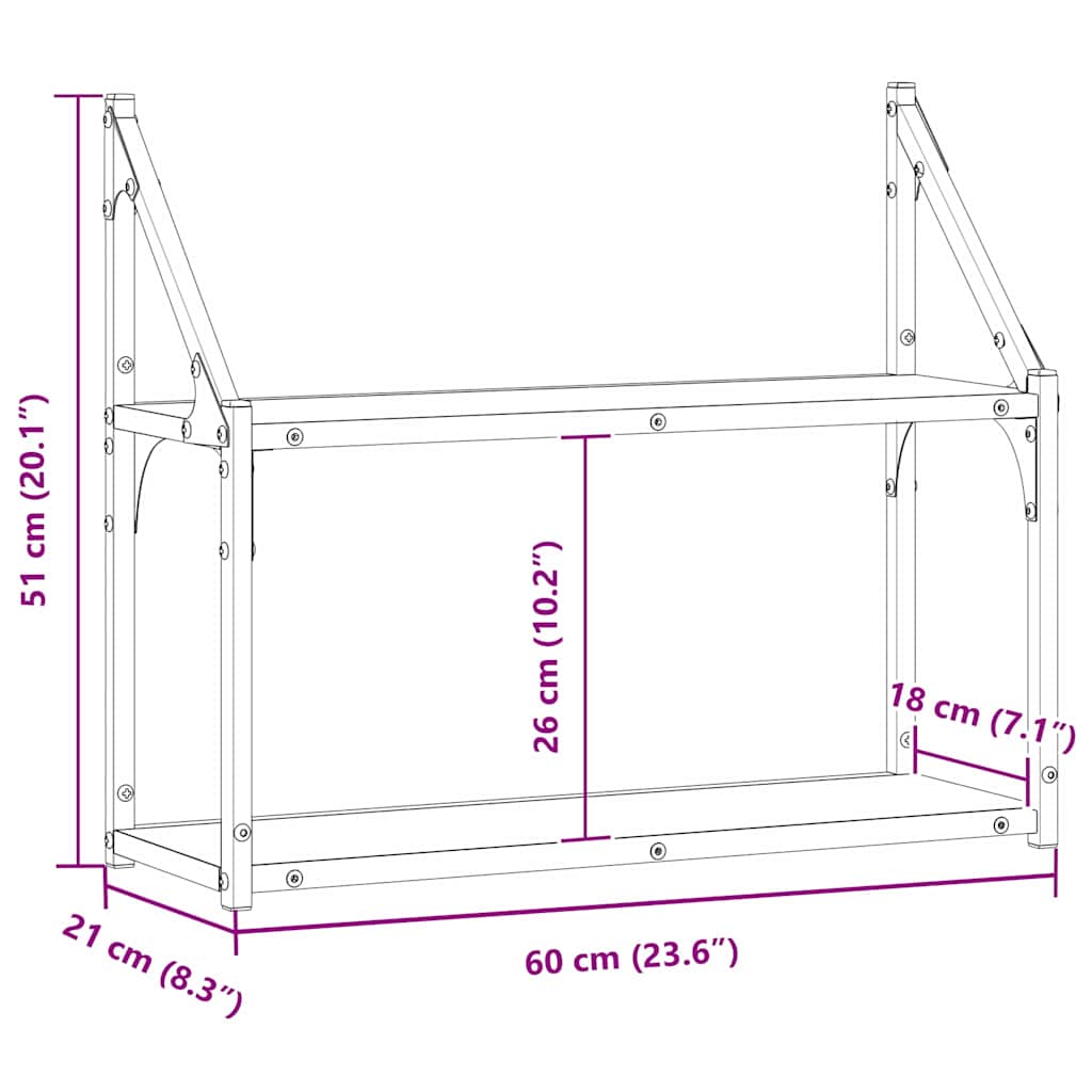 Raft de perete Stejar negru 60 x 21 x 51 cm Lemn compozit GartenMobel Dekor