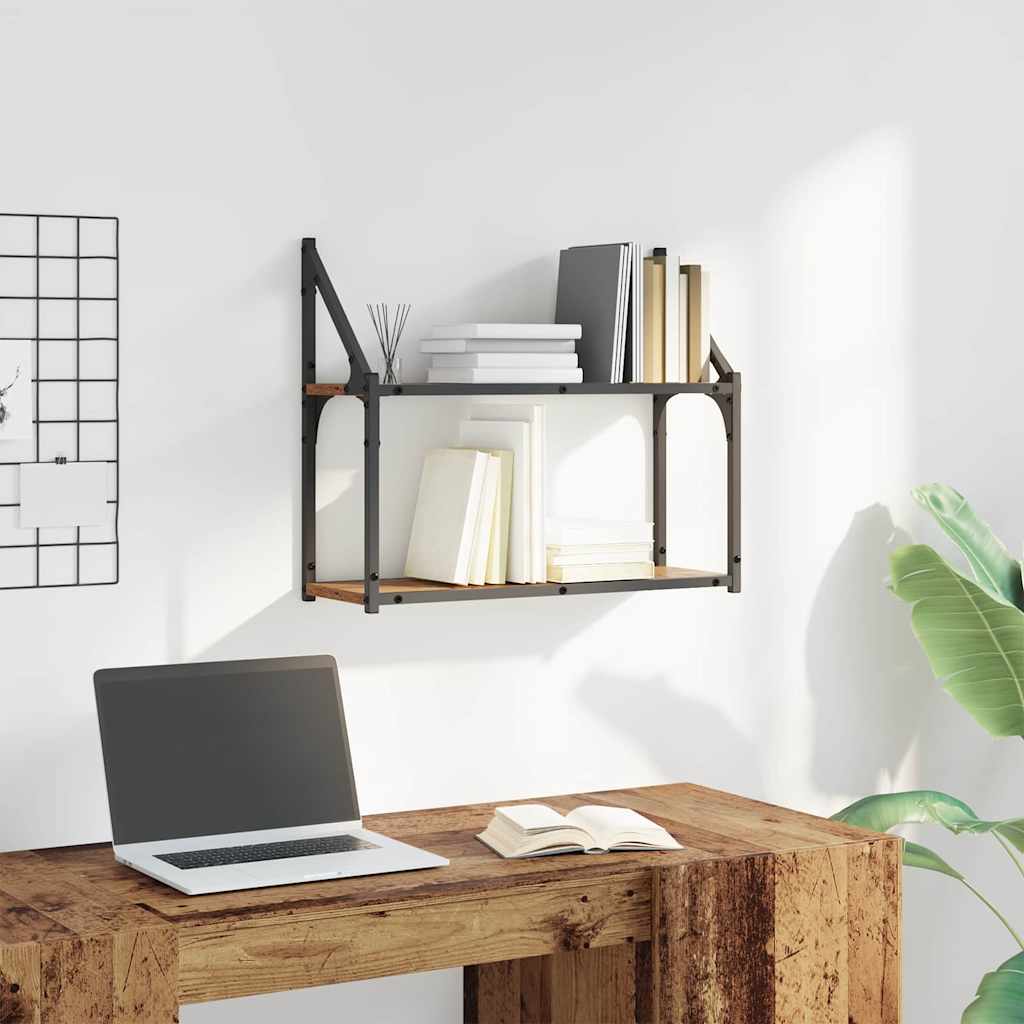 Raft de perete cu raft Lemn vechi 60 x 21 x 51 cm Lemn compozit GartenMobel Dekor