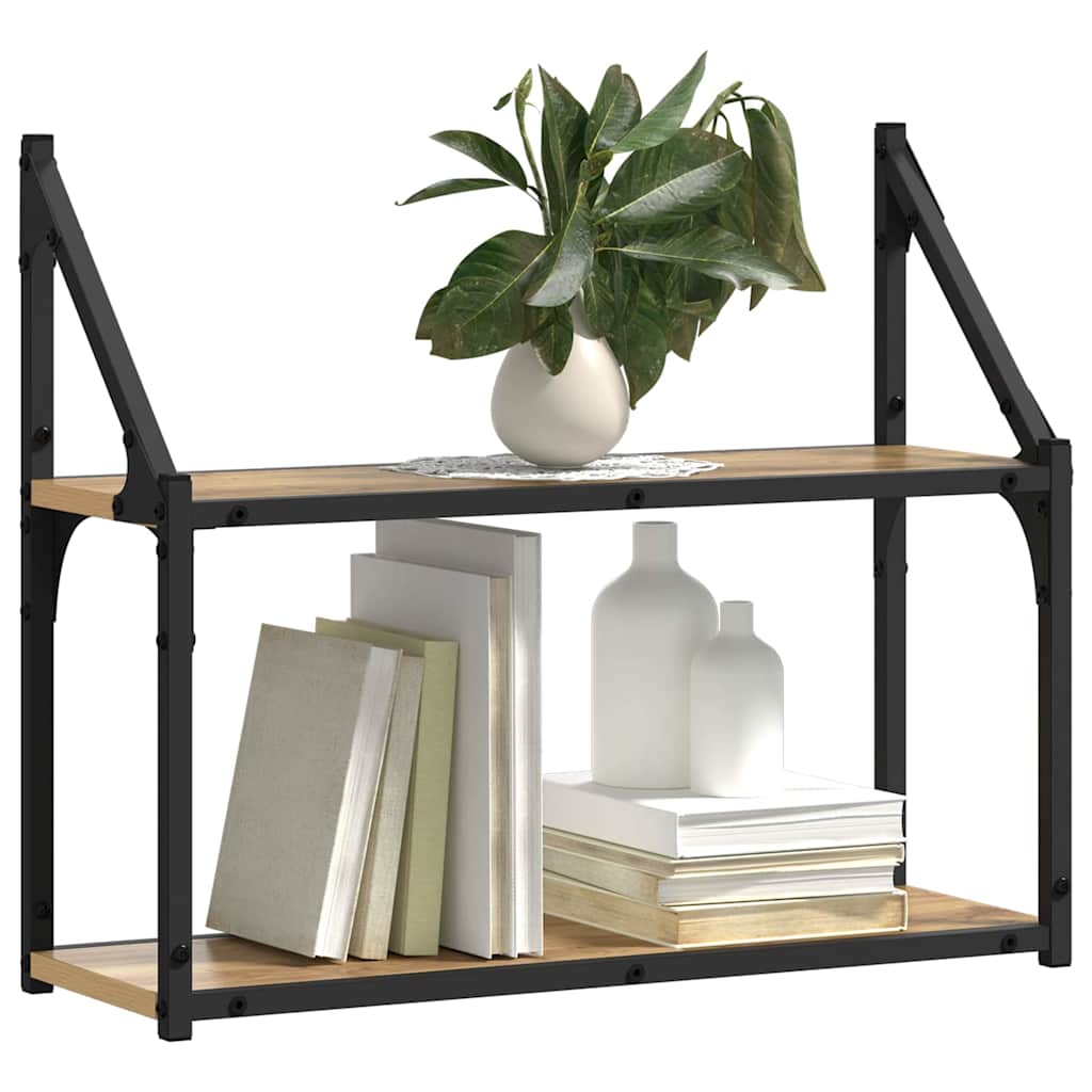 Raft de perete stejar artizanal 60 x 21 x 51 cm Lemn compozit GartenMobel Dekor