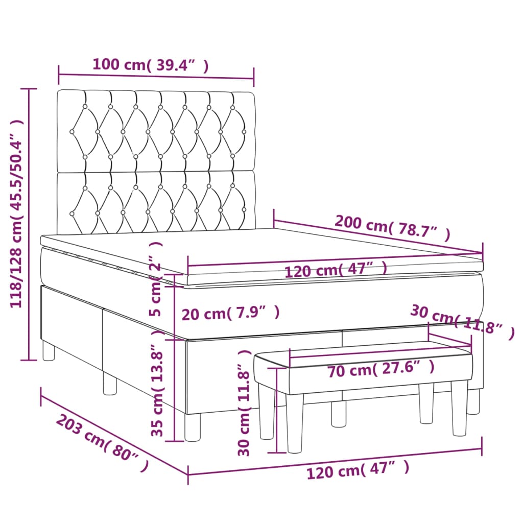 Pat box spring cu saltea, gri închis, 120x200 cm, textil GartenMobel Dekor