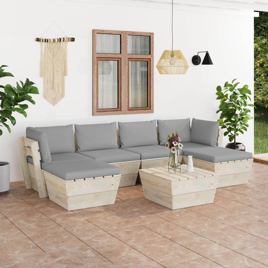 Set mobilier grădină din paleți cu perne, 7 piese, lemn molid GartenMobel Dekor