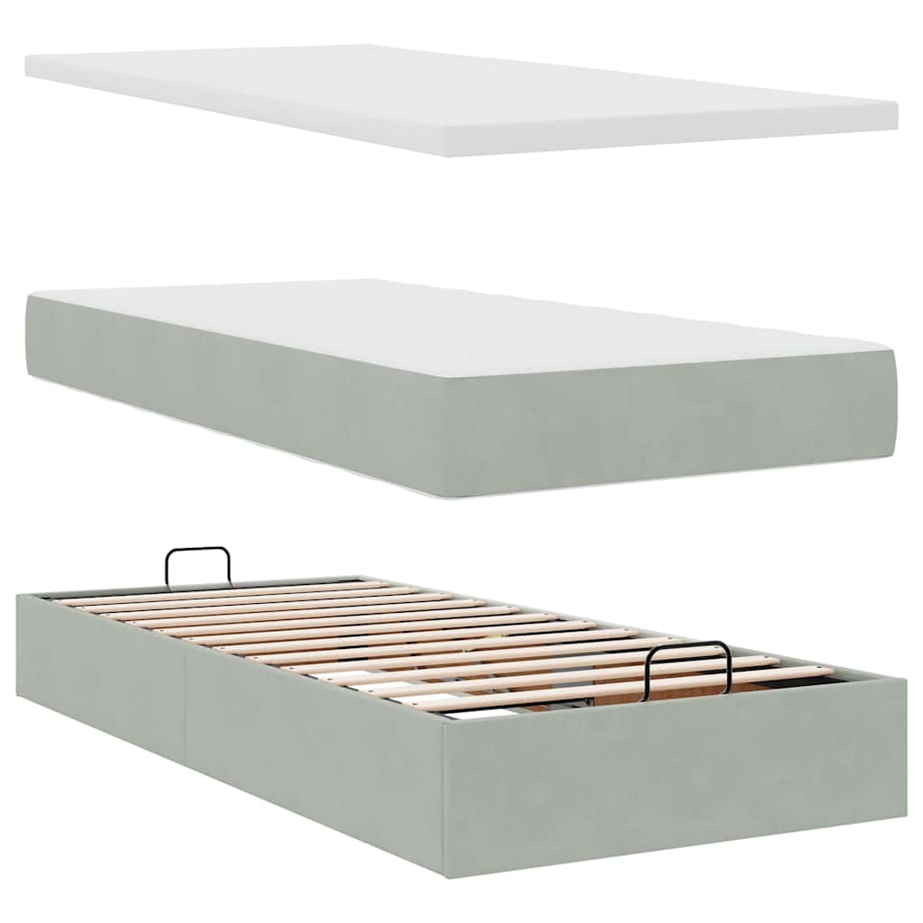 Cadru de pat otoman cu saltea Gri deschis 90x190cm catifea GartenMobel Dekor