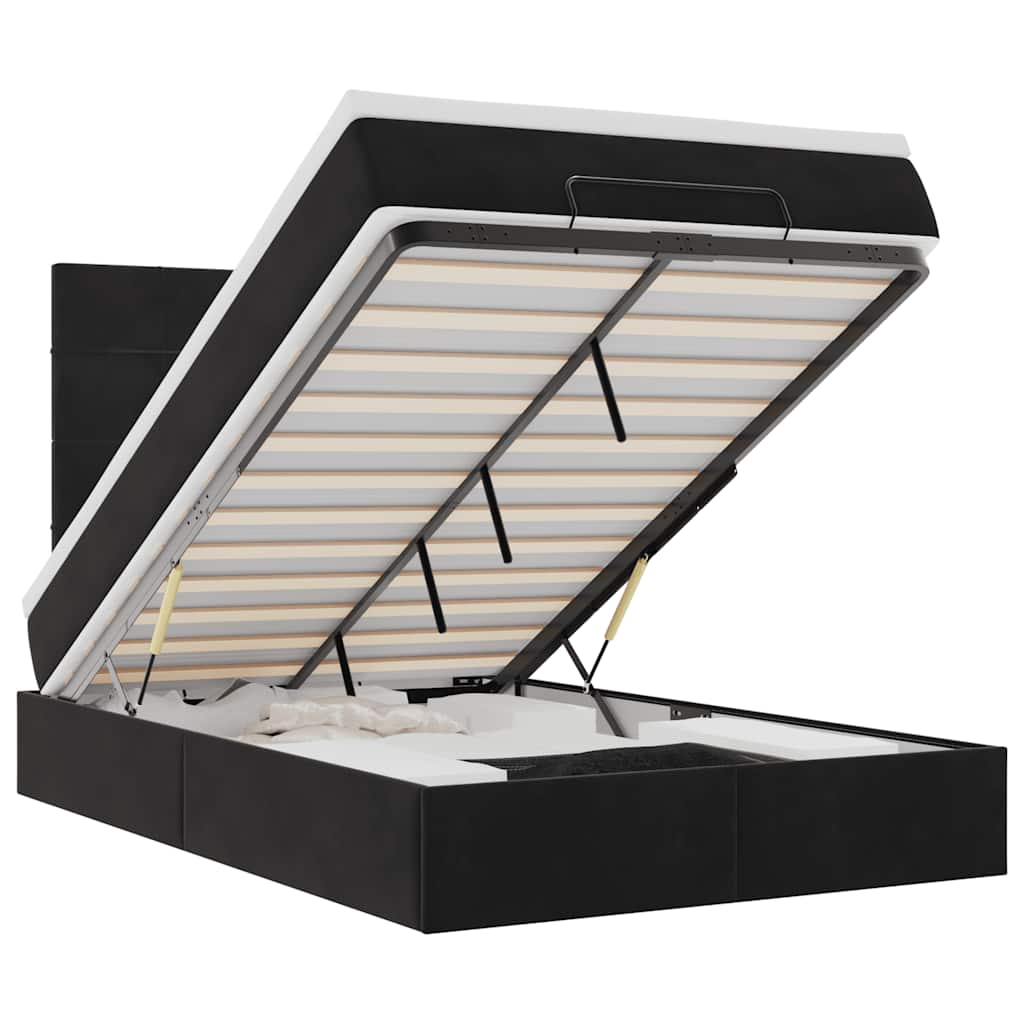 Cadru de pat otoman cu saltele, catifea neagră 120x190cm GartenMobel Dekor