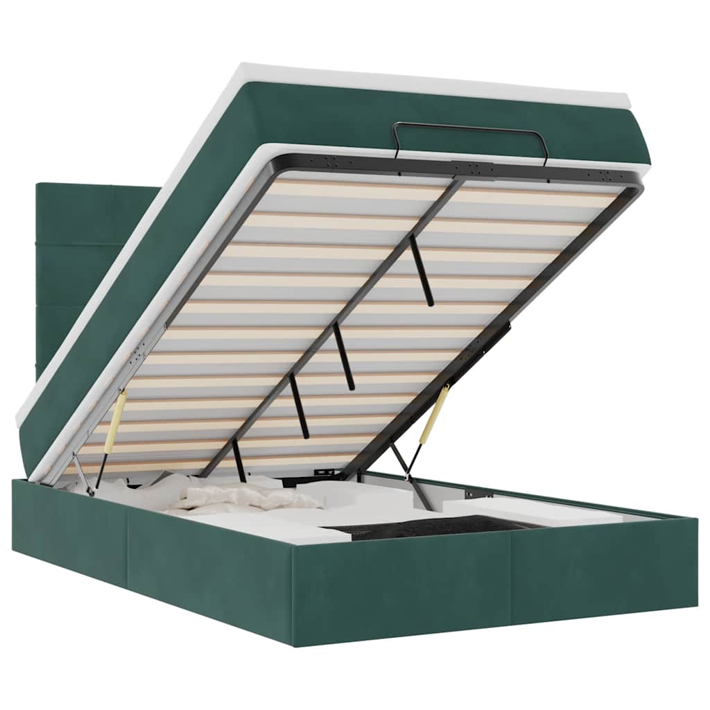 Cadru de pat otoman cu saltele, catifea verde închis 120x190cm GartenMobel Dekor