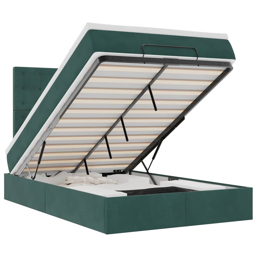 Cadru de pat otoman cu saltele, catifea verde închis 120x190cm GartenMobel Dekor