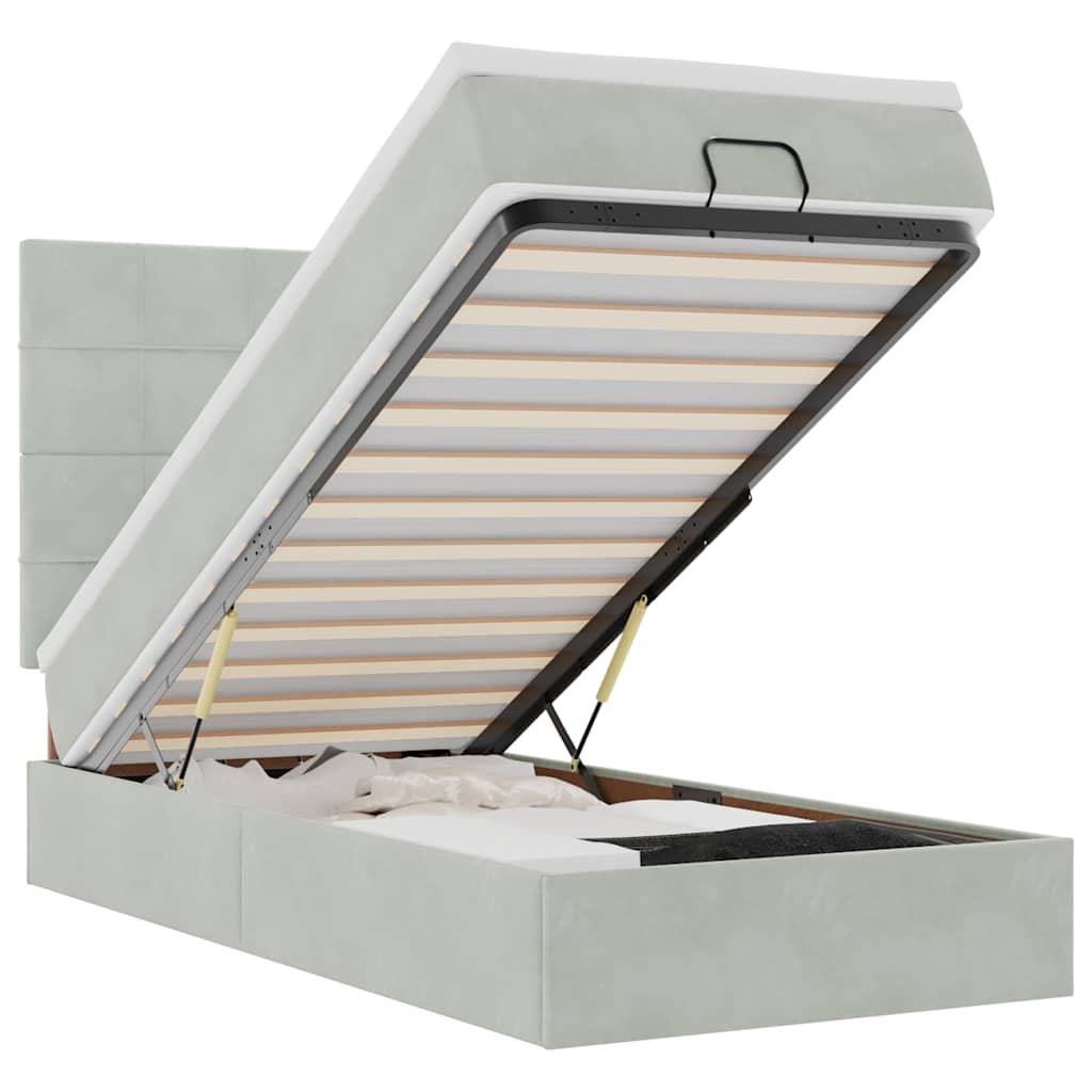 Cadru de pat otoman cu saltele Gri deschis 90x190cm catifea GartenMobel Dekor