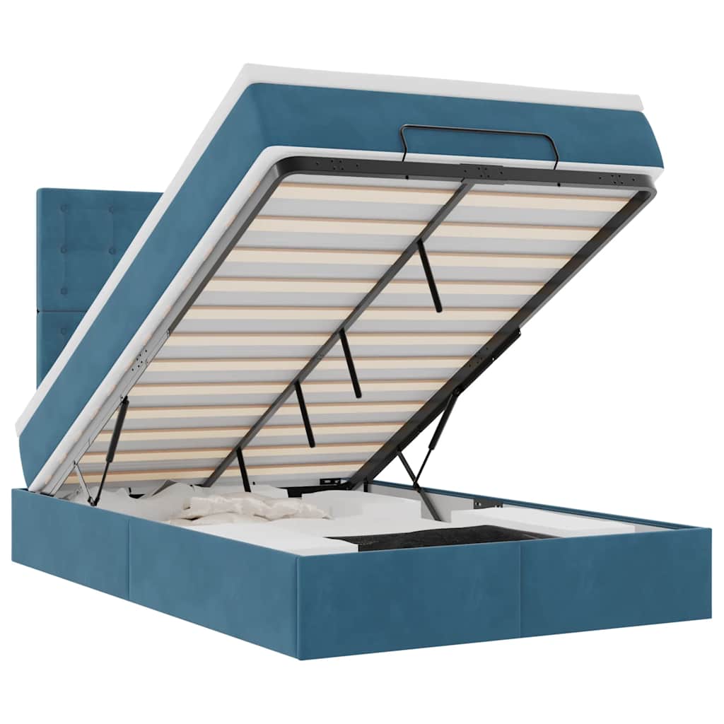 Cadru pat otoman cu saltele Albastru închis 120x190cm catifea GartenMobel Dekor