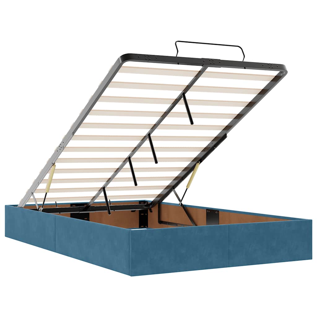 Cadru pat otoman cu saltele Albastru închis 120x190cm catifea GartenMobel Dekor