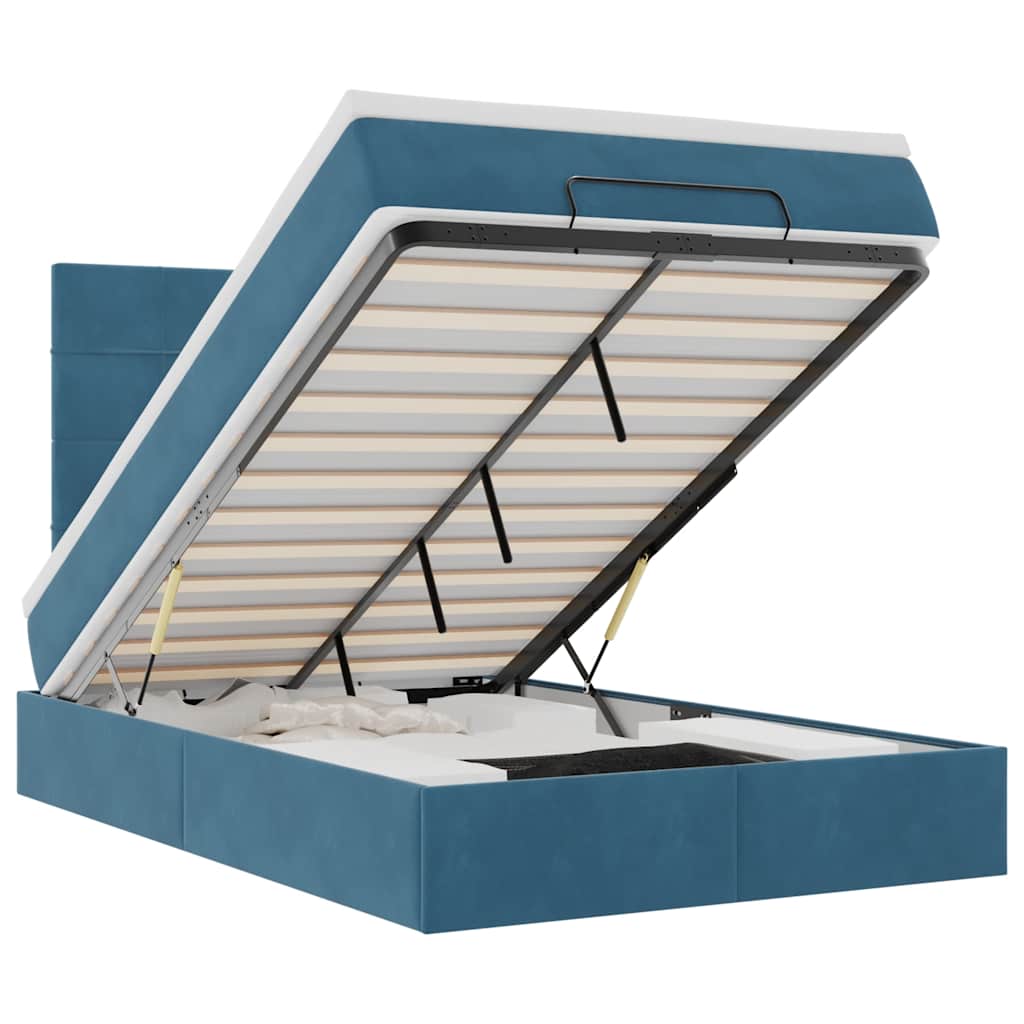 Cadru pat otoman cu saltele Albastru închis 120x190cm catifea GartenMobel Dekor