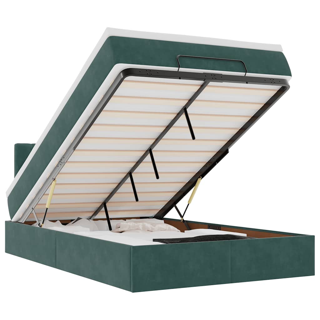 Pat otoman cu saltea și LED-uri, verde închis 120x190cm catifea GartenMobel Dekor
