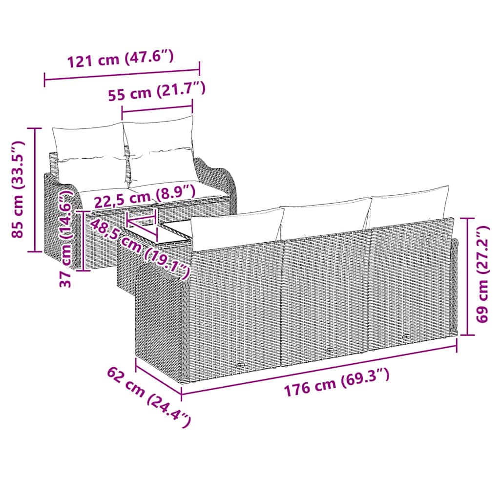 Set de canapele pentru grădină 6 pcs Negru 55 x 55 x 37 cm GartenMobel Dekor
