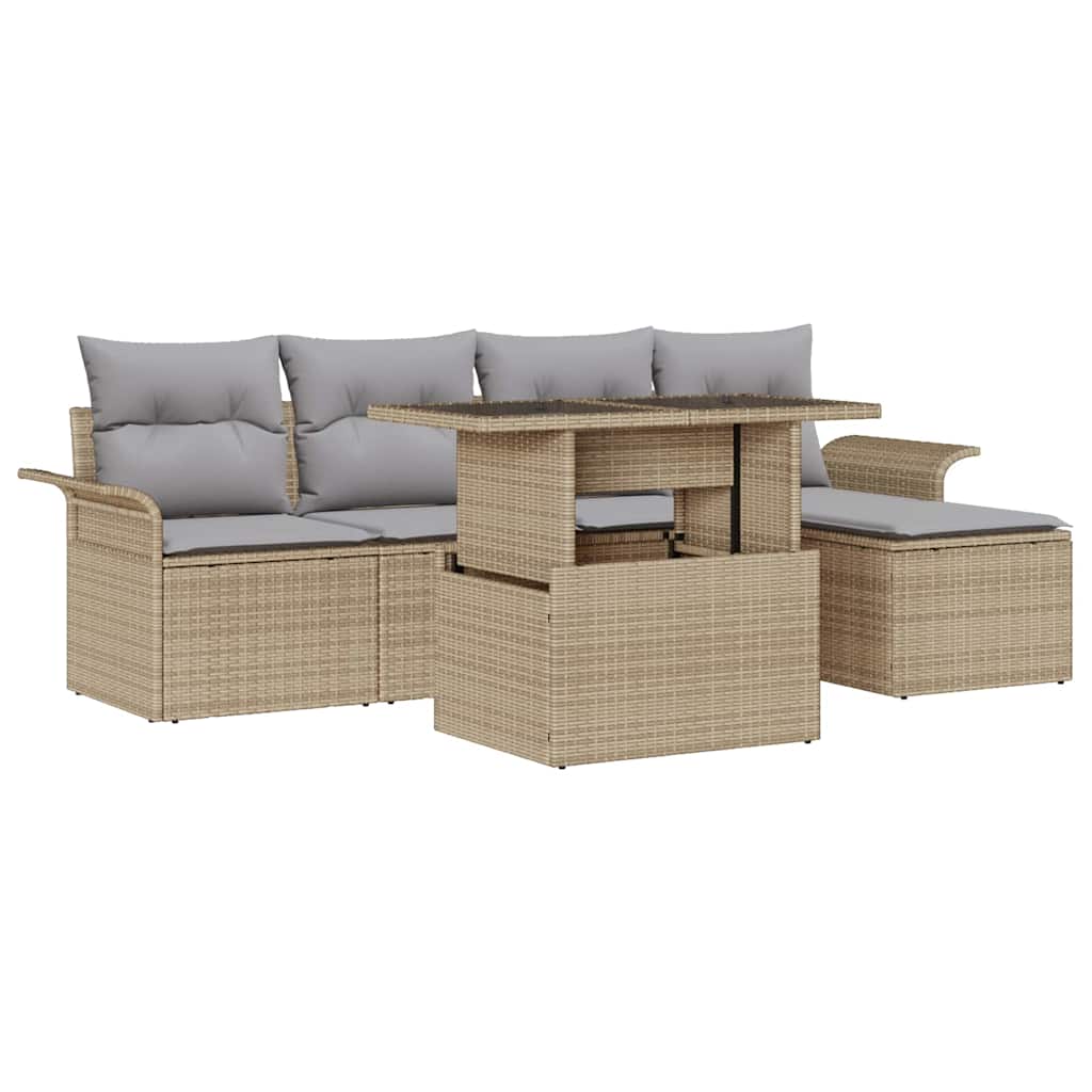 Set de canapele pentru grădină cu pernă 6 pcs Bej Rattan poli GartenMobel Dekor