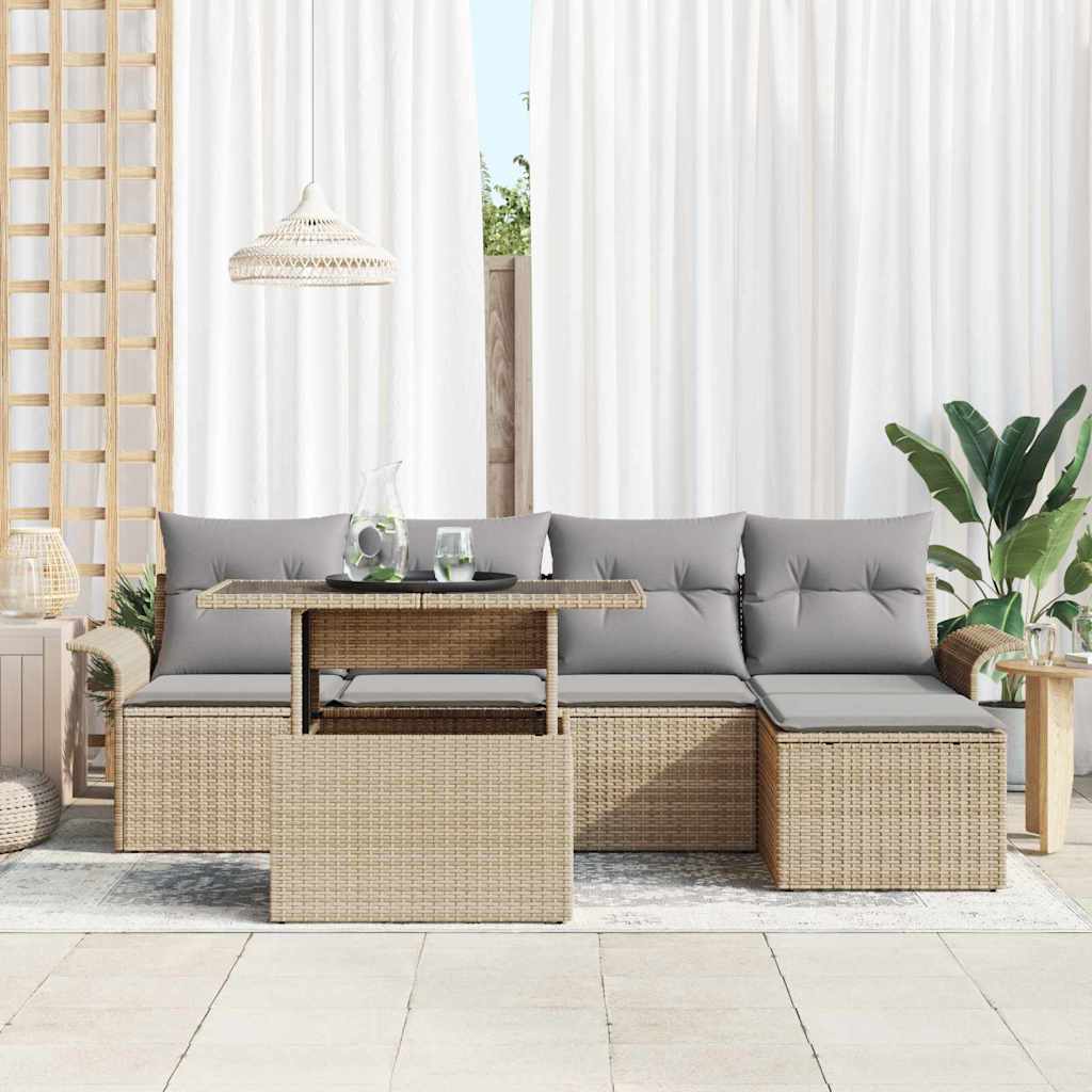 Set de canapele pentru grădină cu pernă 6 pcs Bej Rattan poli GartenMobel Dekor