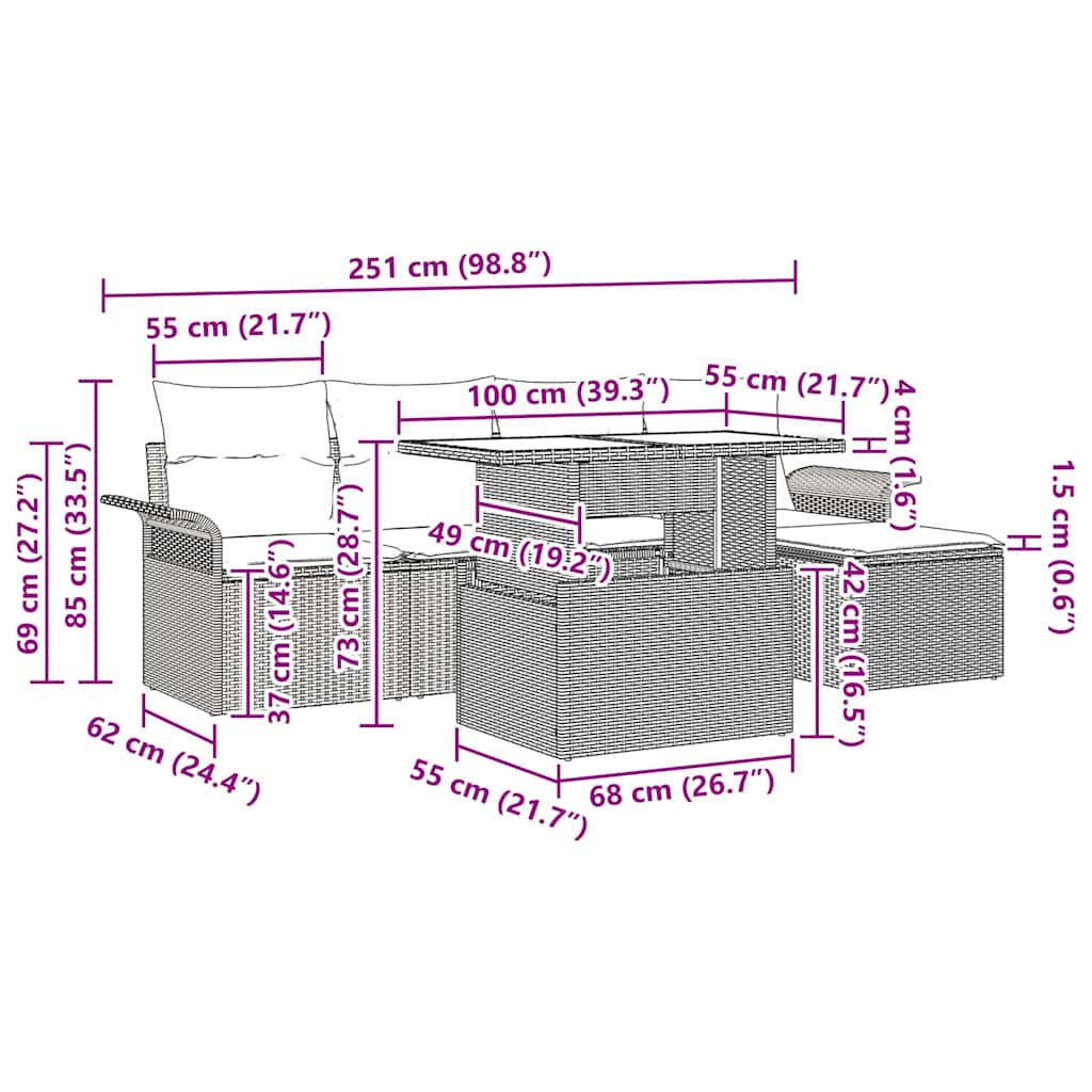 Set de canapele pentru grădină cu pernă 6 pcs Bej Rattan poli GartenMobel Dekor