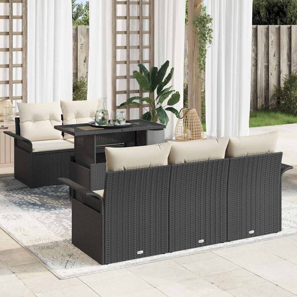Set de canapele pentru grădină cu pernă 6 pcs Negru Rattan poli GartenMobel Dekor
