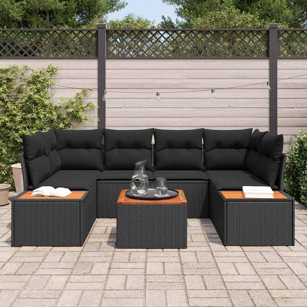 Set de canapele pentru grădină cu pernă 6 pcs Negru Rattan poli GartenMobel Dekor