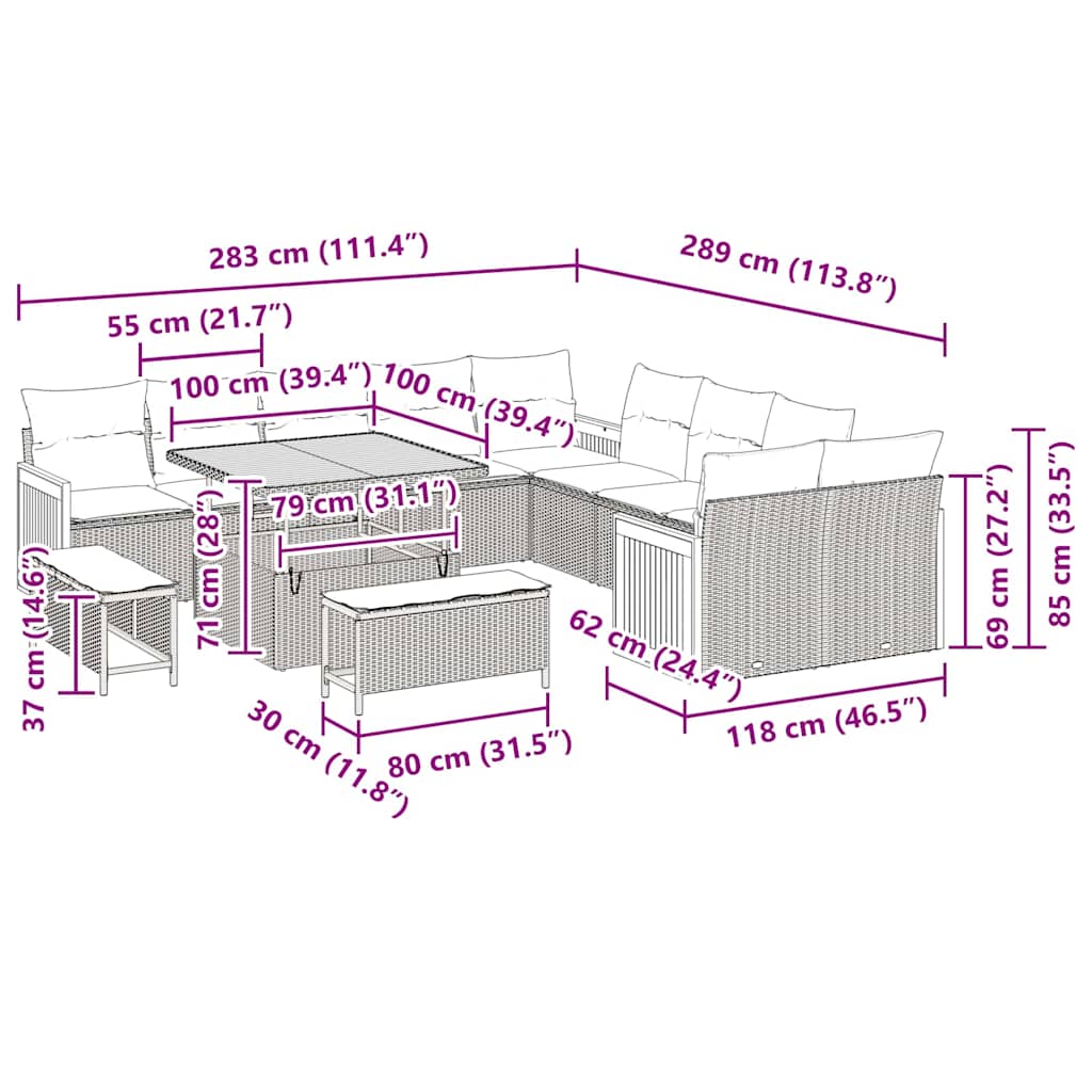 Set de canapele pentru grădină 13 pcs Gri 100 x 100 x 71 cm GartenMobel Dekor
