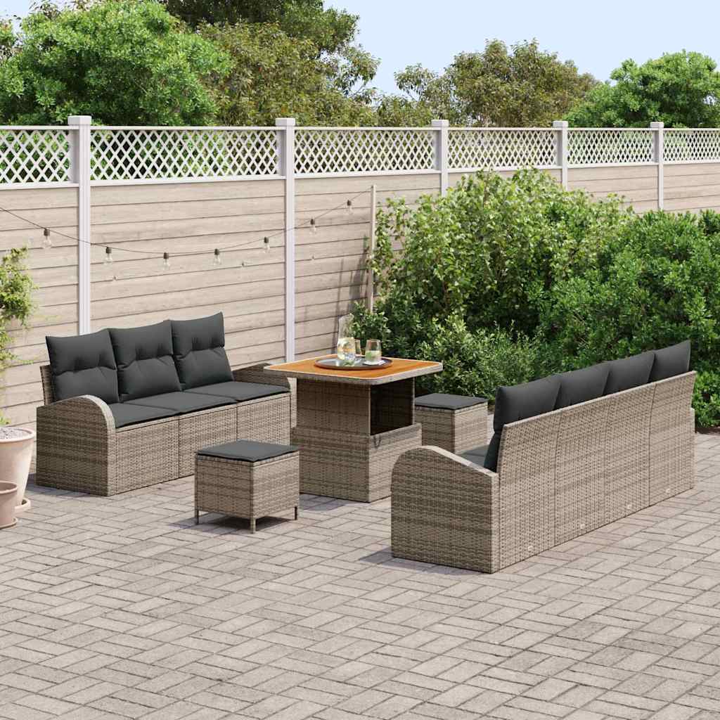 Set de canapele pentru grădină cu pernă 10 pcs Gri Rattan poli GartenMobel Dekor