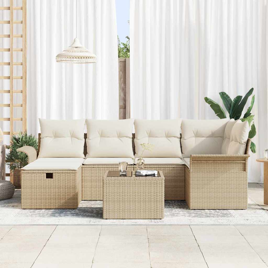 Set de canapele pentru grădină cu pernă 7 pcs Bej Rattan poli GartenMobel Dekor