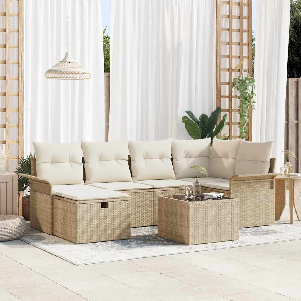 Set de canapele pentru grădină cu pernă 7 pcs Bej Rattan poli GartenMobel Dekor