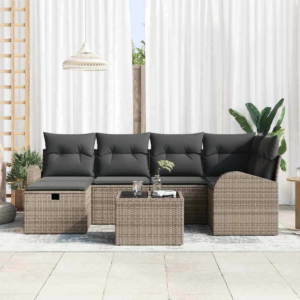 Set de canapele pentru grădină cu pernă 7 pcs Gri Rattan poli GartenMobel Dekor