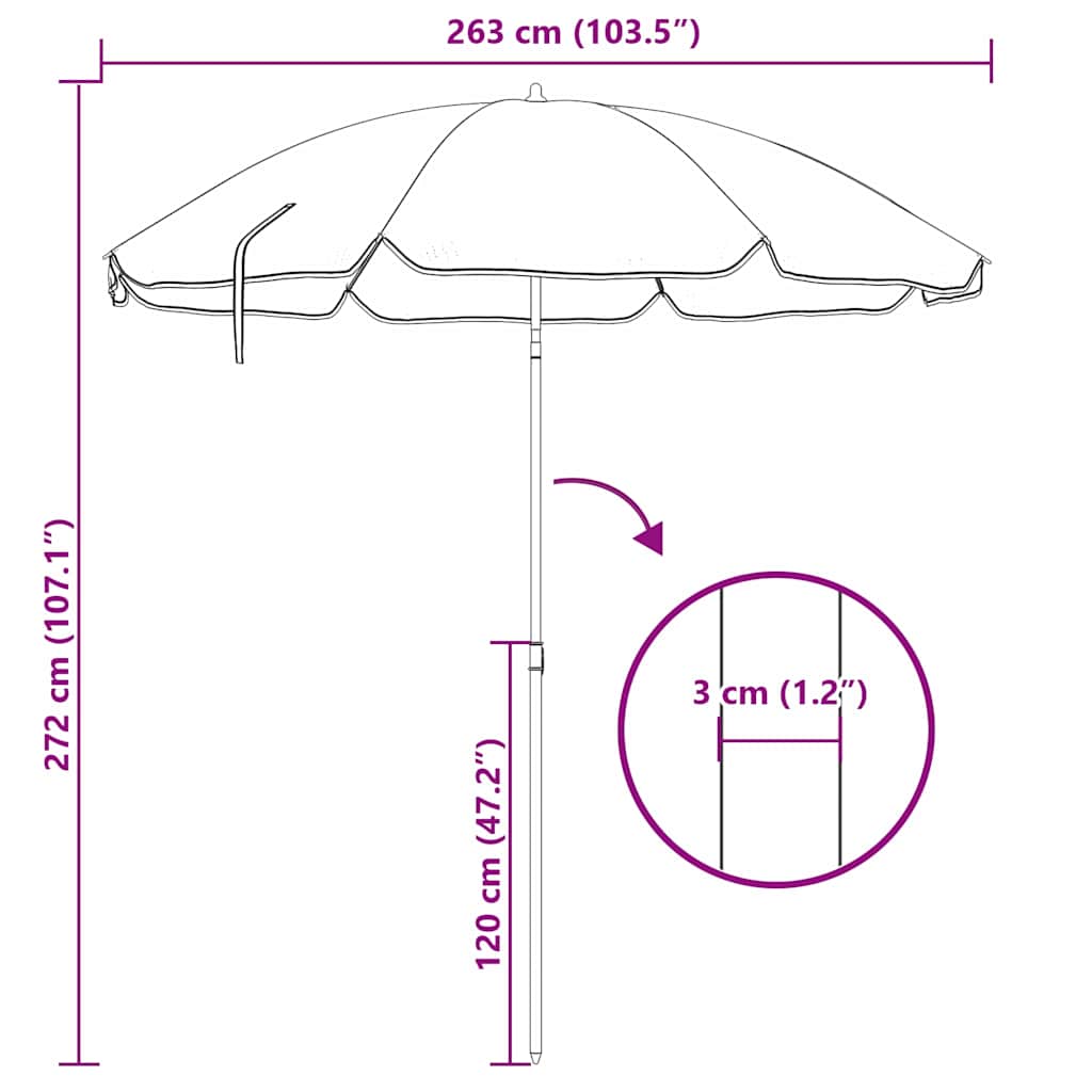 Parasol de Plajă Verde 263 x 263 x 272 cm Poliester și metal GartenMobel Dekor